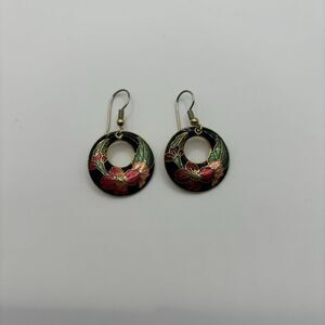 vintage round circle Cloisonne Enamel
Dangle Earrings